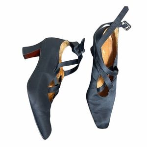 Ralph Lauren; Black Satin Strappy Heels Shoes